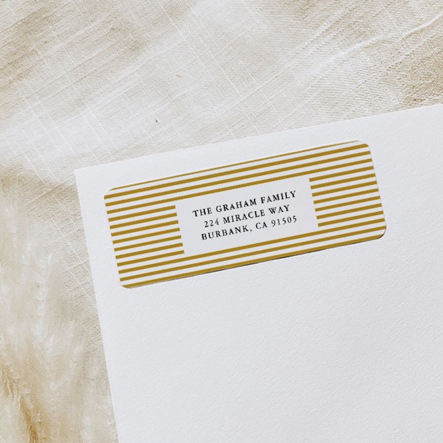 Gold Pinstripe Return Address Label (Gold and white pinstripe modern return address labels.)