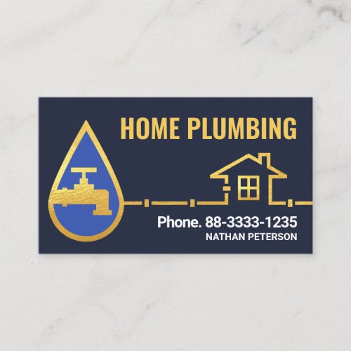 Gold Piping Faucet Water Drop Business Card
