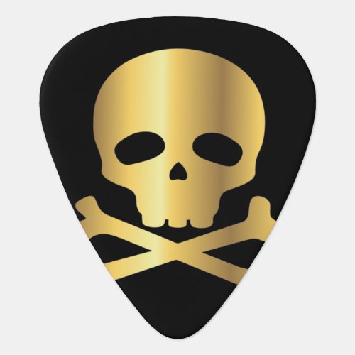 Gold Pirate Skull on Black Background Guitar Pick