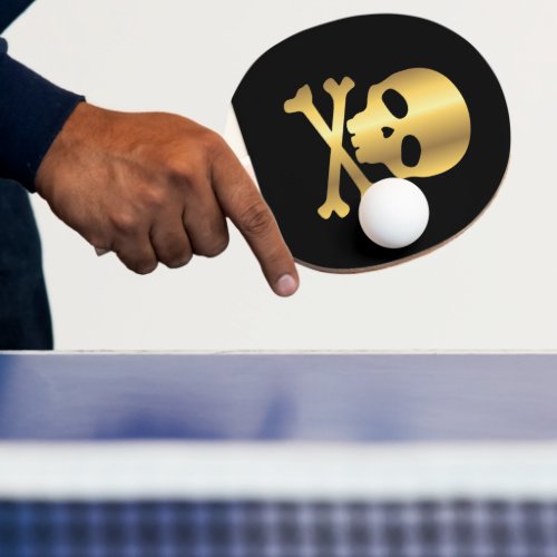 Gold Pirate Skull on Black Background Ping Pong Paddle