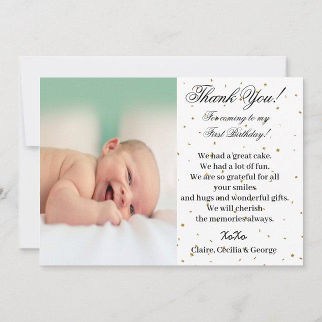 Gold Pisces 1st Birthday & Big Photo Thank You (Back)