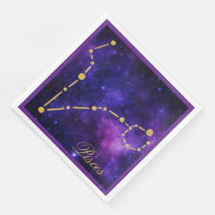 Gold Pisces Constellation on Dark Galaxy   Paper Dinner Napkins