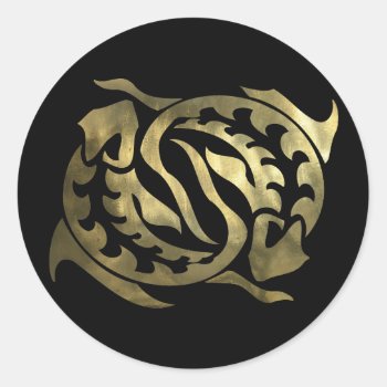 Gold Pisces Fish Classic Round Sticker by giftsbonanza at Zazzle