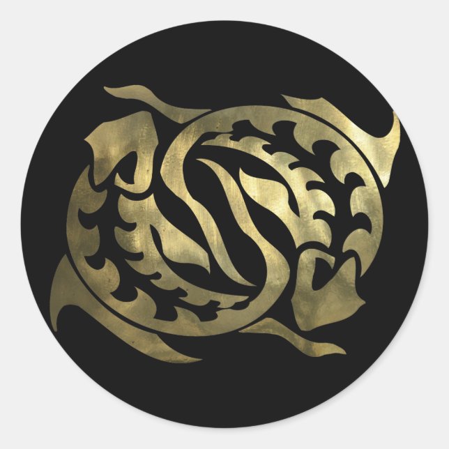 Gold Pisces Fish Classic Round Sticker (Front)
