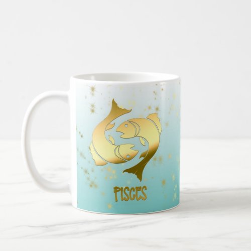 Gold Pisces Ombre Zodiac Astrology Horoscope Sign Coffee Mug