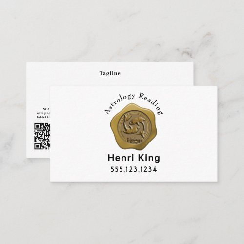 Gold Pisces Seal Coin  QR Code Astrology Business Card