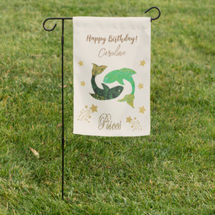 Gold Pisces Zodiac Birthday Garden Flag