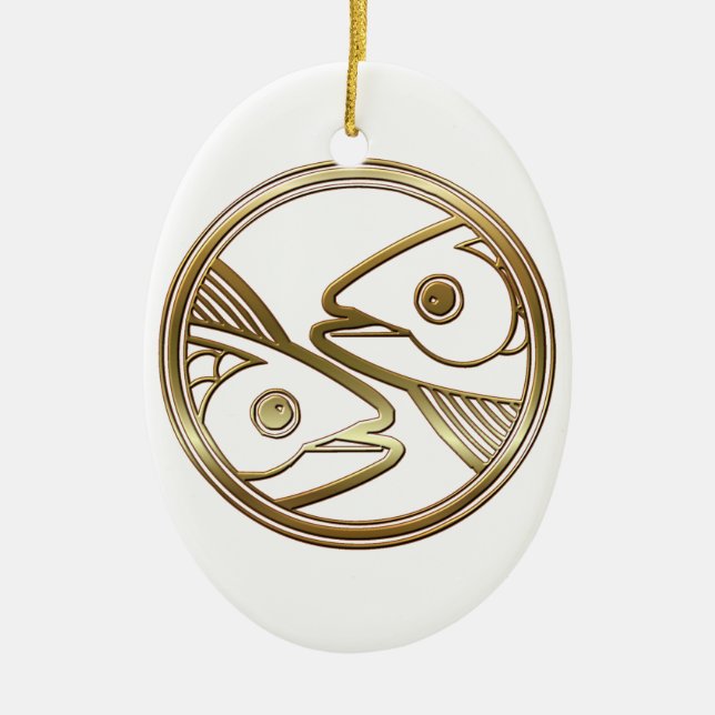 Gold Pisces Zodiac Fish Astrology Sign Ceramic Ornament (Front)