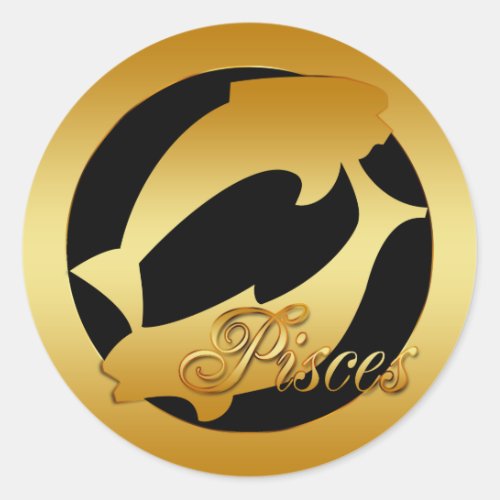 GOLD PISCES ZODIAC SIGN CLASSIC ROUND STICKER