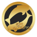 GOLD PISCES ZODIAC SIGN CLASSIC ROUND STICKER
