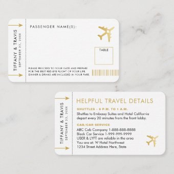 Gold Plane Ticket Boarding Pass Place Escort Card | Zazzle