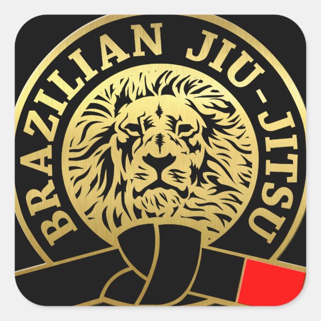 Gold Plated Brazilian Jiu-Jitsu Black Belt Square Sticker (Front)