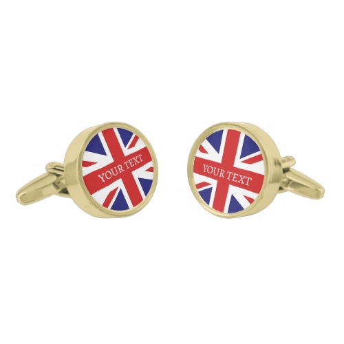 Gold plated cufflinks with British Union Jack flag