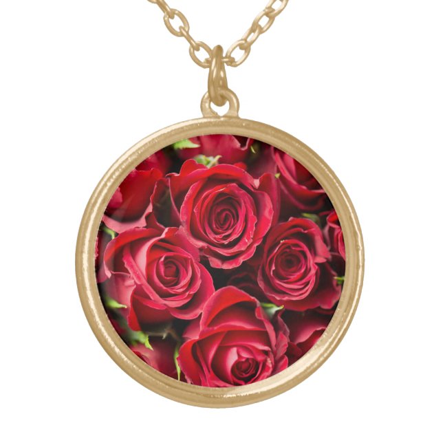 Gold Plated Necklace Roses Love Girlfriend Gift (Front)