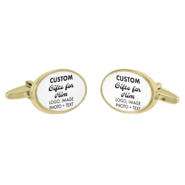 Gold Plated Oval Cufflinks Custom Gifts for Him (Angled)