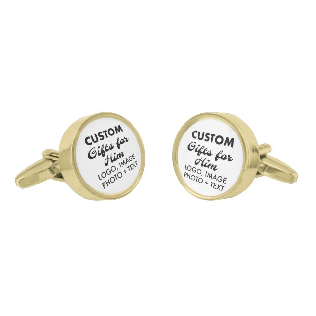 Gold Plated Round Cufflinks Custom Gifts for Him (Angled)