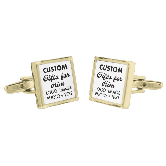 Gold Plated Square Cufflinks Custom Gifts for Him (Angled)