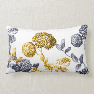 Gold & Platinum Modern Botanical Floral Toile Lumbar Pillow