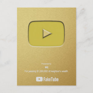 Gold Play Button FakeTube Invitation Postcard