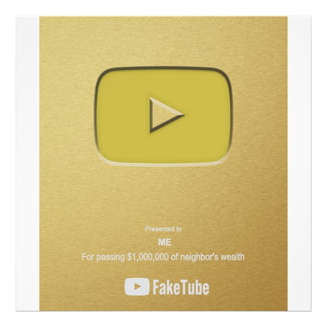 Gold Play Button FakeTube Photo Print (Front)