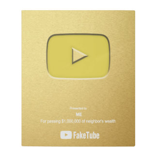 Gold play button faketube youtube metal print