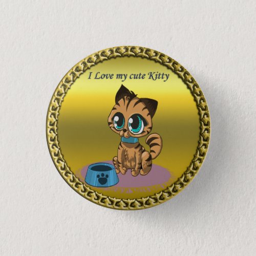 Gold playful fluffy cute kitten with cat eyes button