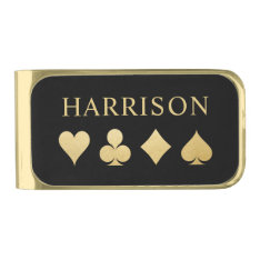 Gold Playing Card Suits Monogrammed Gold Finish Money Clip at Zazzle