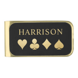 Gold Playing Card Suits Monogrammed Gold Finish Money Clip