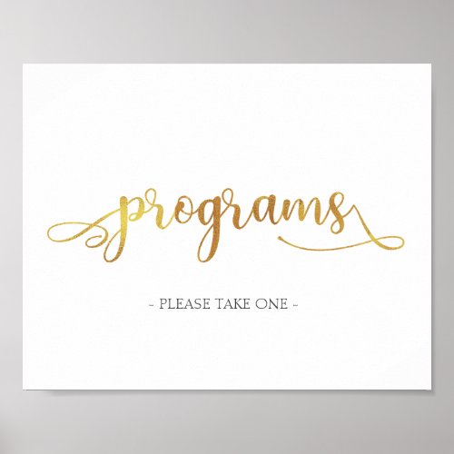 Gold Please take one program Modern Wedding Sign