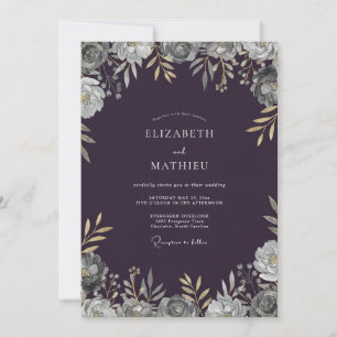 Gold Plum Foliage Soft Eucalyptus Wedding Invitation