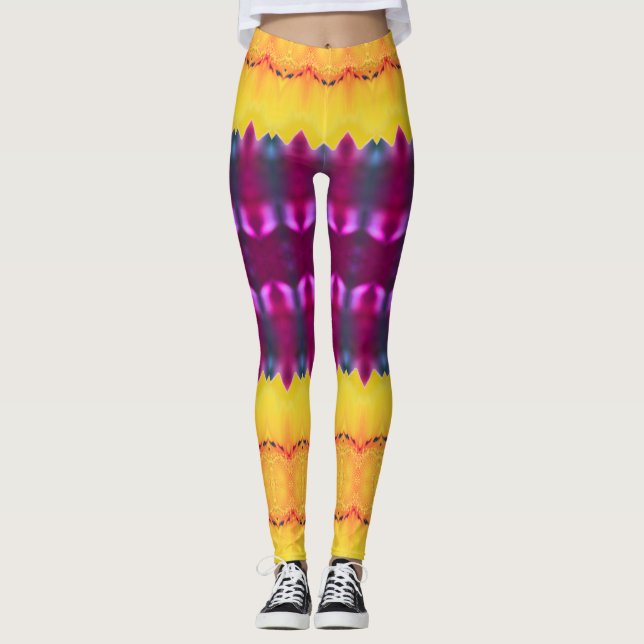 Gold Plum Purple And Turquoise Leggings (Front)