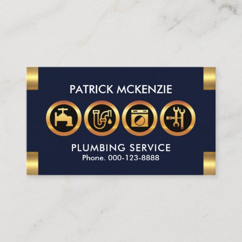 Gold Plumber Icon Logo Tabs Plumbing Contractor Business Card