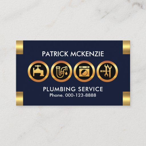 Customizable Gold Plumber Icon Logo Tabs Plumbing Contractor Business Card