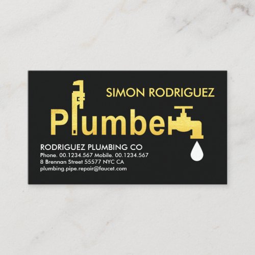 Gold Plumber Signage Leaking Faucet Business Card