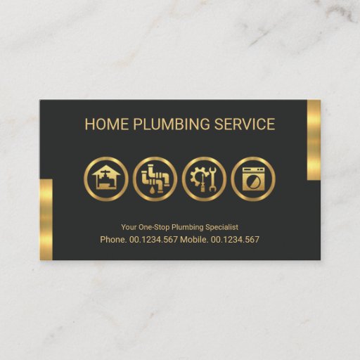 Customizable Gold Plumber Tools Motif Plumbing Service  Business Card