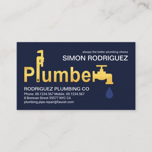 Gold Plumber Wrench Faucet Signage Business Card