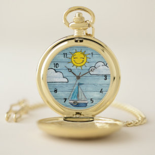 Gold Pocket Watch Driftwood Beach design