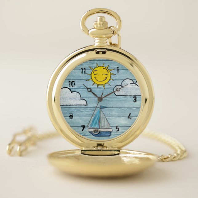 Gold Pocket Watch Driftwood Beach design (Inside)