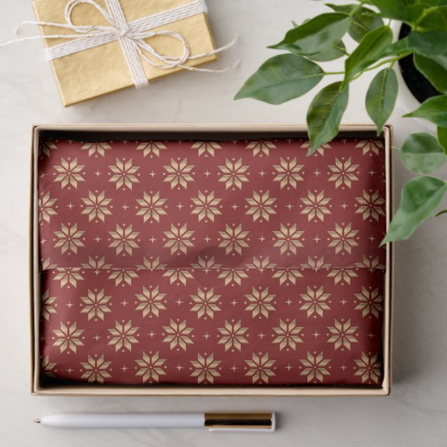 Gold Poinsettia Pattern on Red Tissue Paper (Gift)