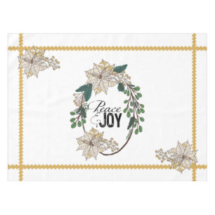 Gold Poinsettia Peace and Joy Tablecloth