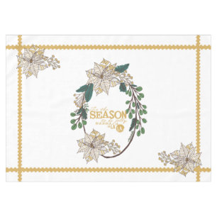Gold Poinsettia Tis the Season Holiday Tablecloth