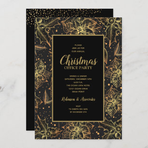 Gold Poinsettias Floral Christmas Invitations