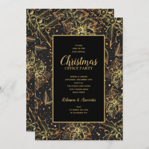 Gold Poinsettias Floral Christmas Invitations