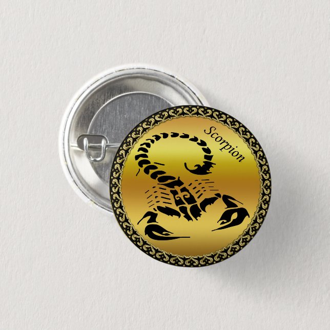 Gold poisonous scorpion very venomous insect button (Front & Back)