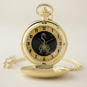 Gold poisonous scorpion very venomous insect pocket watch