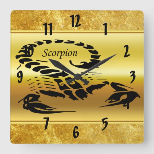 Gold poisonous scorpion very venomous insect square wall clock