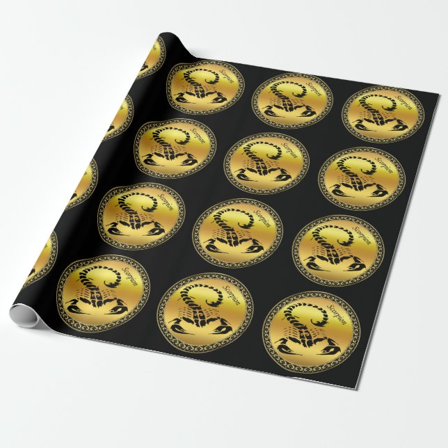 Gold poisonous scorpion very venomous insect wrapping paper (Unrolled)