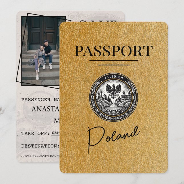 Gold Poland Passport Save The Date (Front/Back)