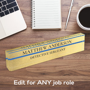 GOLD Police Sergeant Desk Nameplate Thin Blue Line