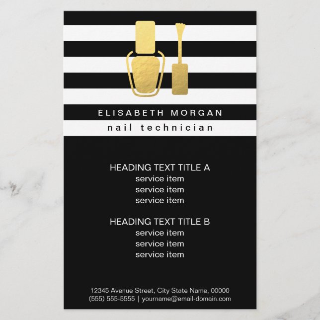 Gold Polish Bottle Nail Technician Trendy Striped Flyer (Front)